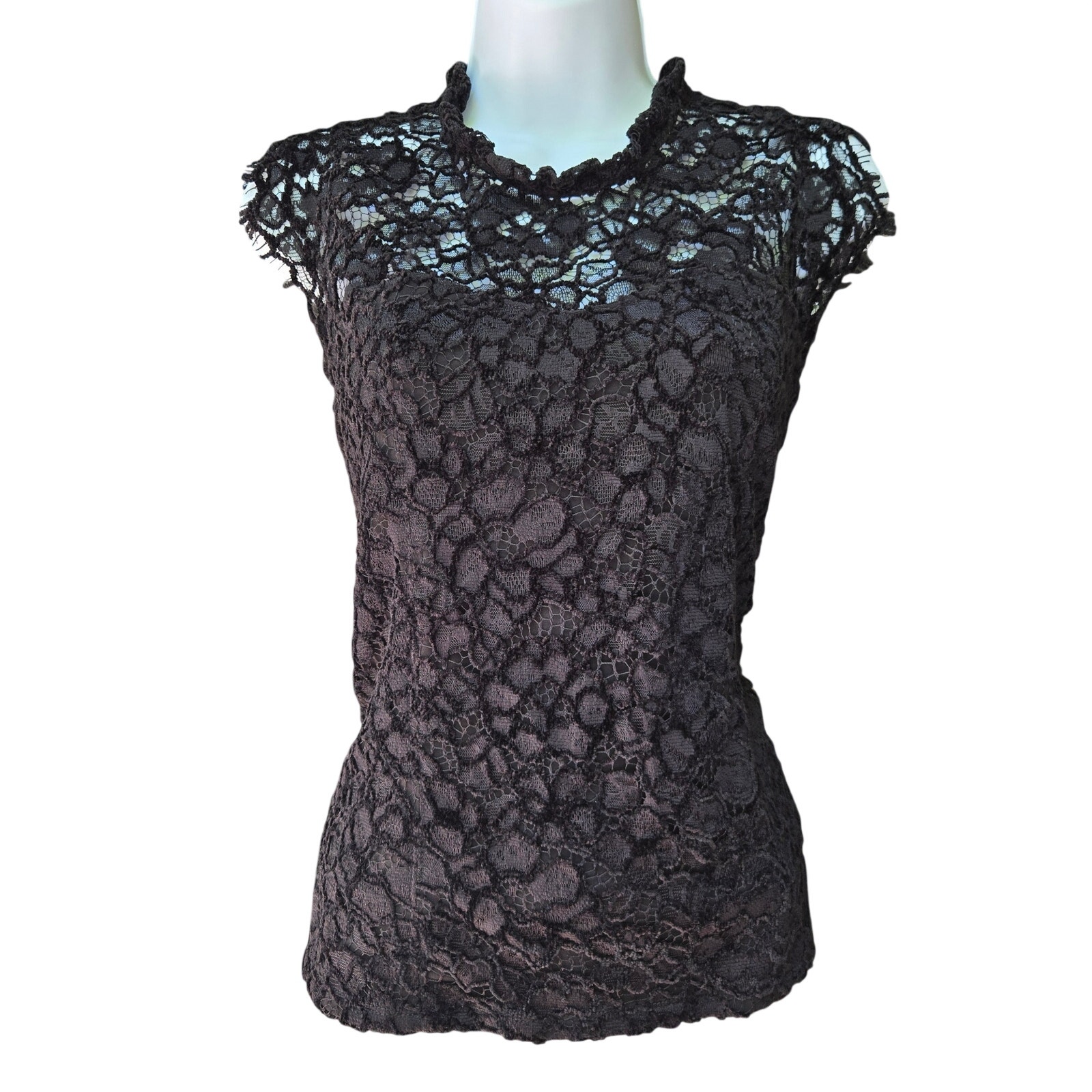 Chicos Womens Y2k Fairy Grunge Whimsigoth Dark Romantic Vamp Lace Velvet Top L